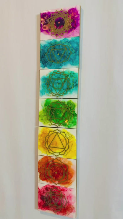 Cat Redmond Art Chakra Set | original alcohol ink chakra artwork | hand-painted spiritual energy abstract art | modern colorful chakra painting | exclusive contemporary energy-inspired ink art