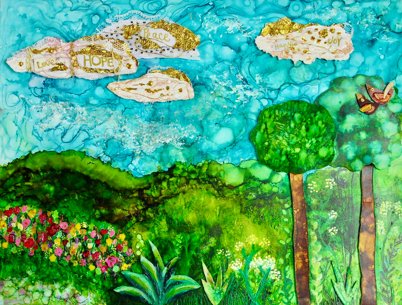 Cat Redmond Art Mother Earth’s Prayer | original spiritual nature artwork | hand-painted eco-inspired art | modern Mother Earth wall composition | exclusive contemporary nature-themed painting