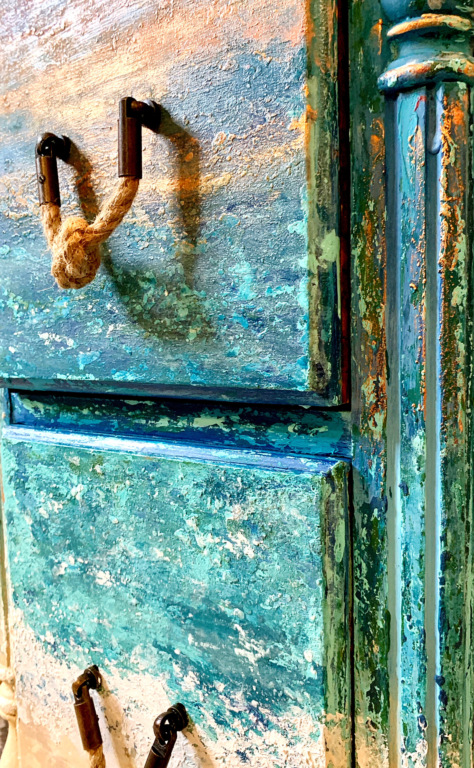 Cat Redmond Art – Coastal Ocean Vanity/Desk | original beach-inspired painted furniture | modern coastal aesthetic desk | hand-painted ocean-themed statement piece