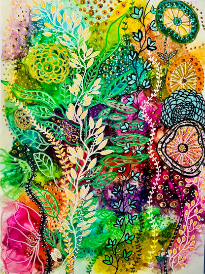 Cat Redmond Art A Lovely Day | original uplifting landscape artwork | hand-painted scenic abstract art | modern cheerful wall composition | exclusive contemporary joyful painting