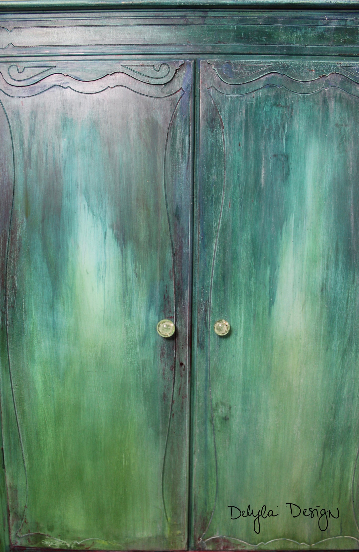 cat redmond art – boho vibe layered armoire | original bohemian-inspired painted wardrobe | modern artistic layered storage furniture | hand-painted statement closet piece