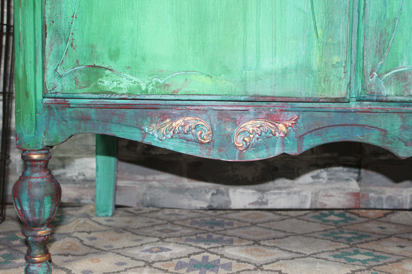 cat redmond art – boho vibe layered armoire | original bohemian-inspired painted wardrobe | modern artistic layered storage furniture | hand-painted statement closet piece