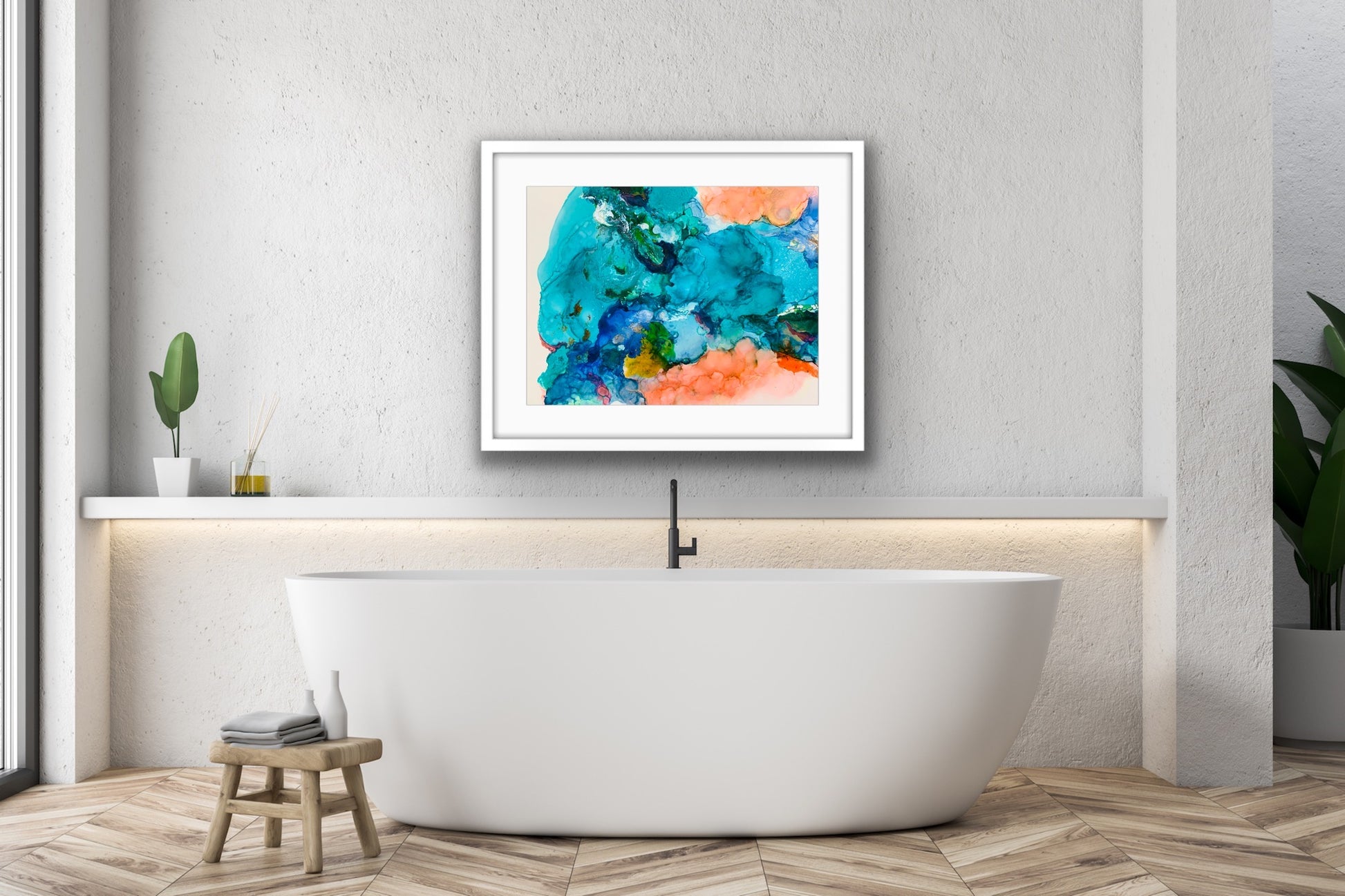 Cat Redmond Art Oceania | original alcohol ink ocean artwork | hand-painted abstract marine art | modern oceanic ink composition | exclusive contemporary seascape-inspired painting