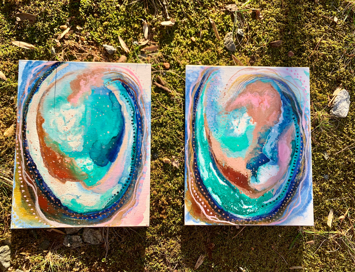 cat redmond art – abalone shell #1 | original abstract marine-inspired creation | modern shimmering shell painting | hand-painted oceanic fluid composition