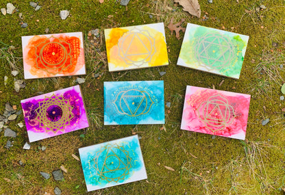 Cat Redmond Art Chakra Set | original alcohol ink chakra artwork | hand-painted spiritual energy abstract art | modern colorful chakra painting | exclusive contemporary energy-inspired ink art
