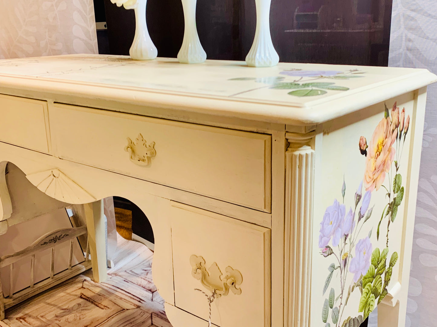 cat redmond art floral hand-painted vanity | original decorative floral artwork | hand-painted botanical vanity painting | modern elegant floral composition | exclusive contemporary hand-painted floral art