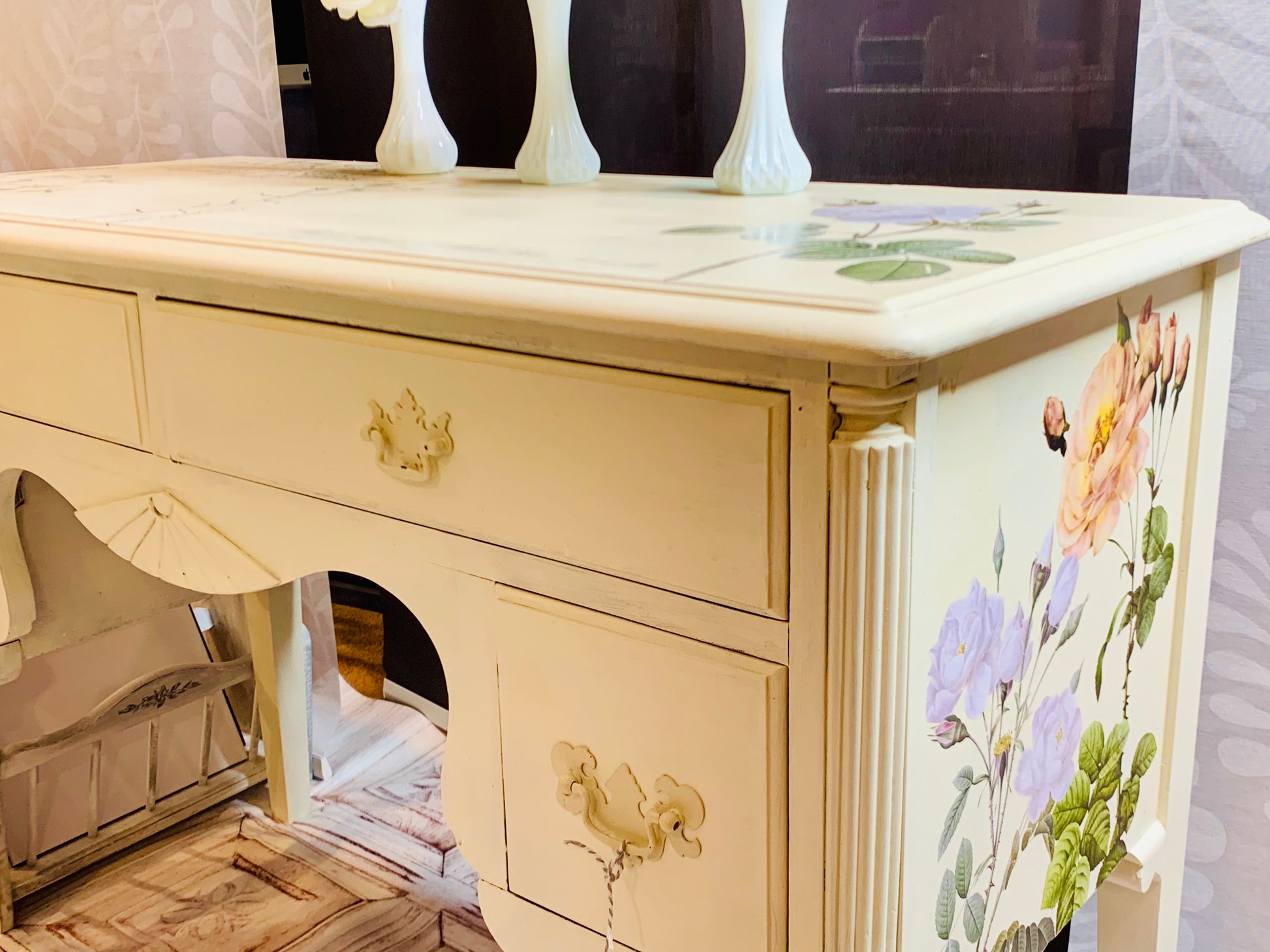 Cat Redmond Art Floral Hand-Painted Vanity | original decorative floral artwork | hand-painted botanical vanity painting | modern elegant floral composition | exclusive contemporary hand-painted floral art