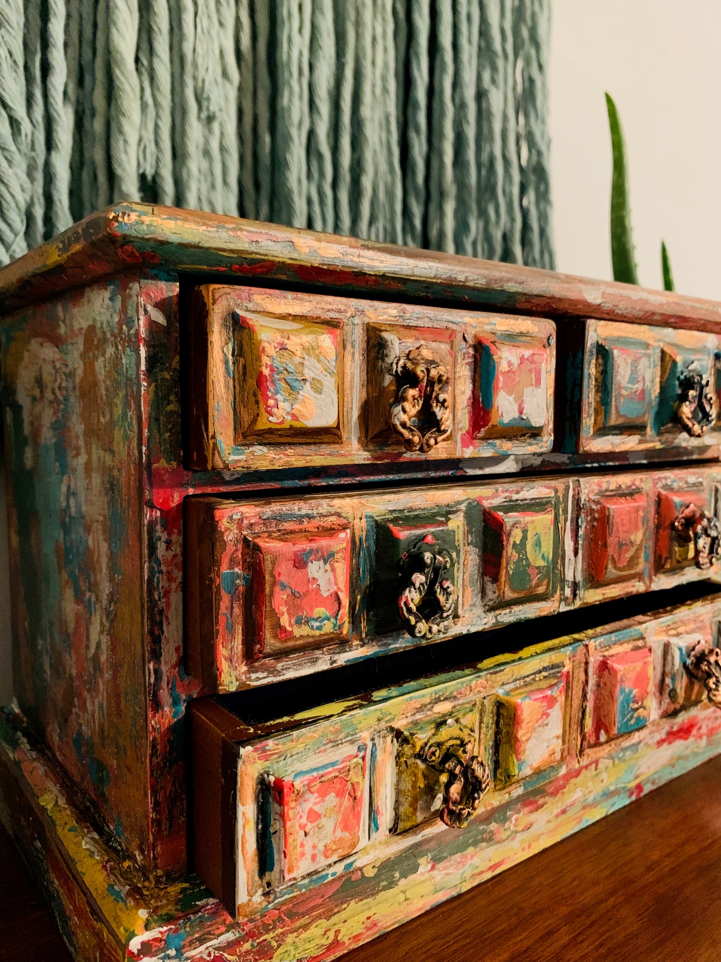 cat redmond art – vintage boho layered jewelry box | original artistic multi-layered keepsake | hand-painted boho-inspired jewelry organizer | modern creative decorative box