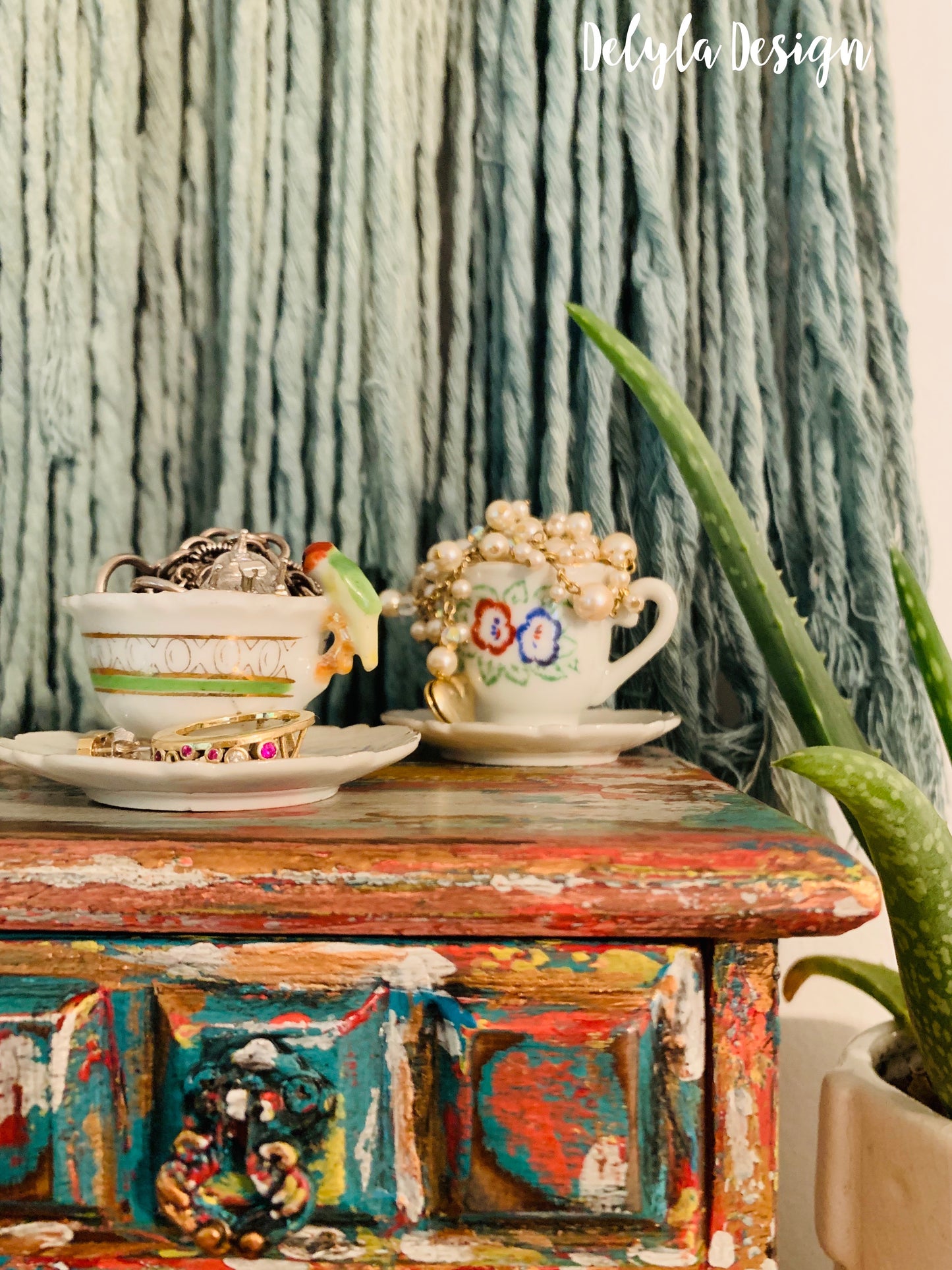 cat redmond art – vintage boho layered jewelry box | original artistic multi-layered keepsake | hand-painted boho-inspired jewelry organizer | modern creative decorative box