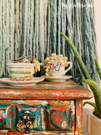 Cat Redmond Art – Vintage Boho Layered Jewelry Box | original artistic multi-layered keepsake | hand-painted boho-inspired jewelry organizer | modern creative decorative box