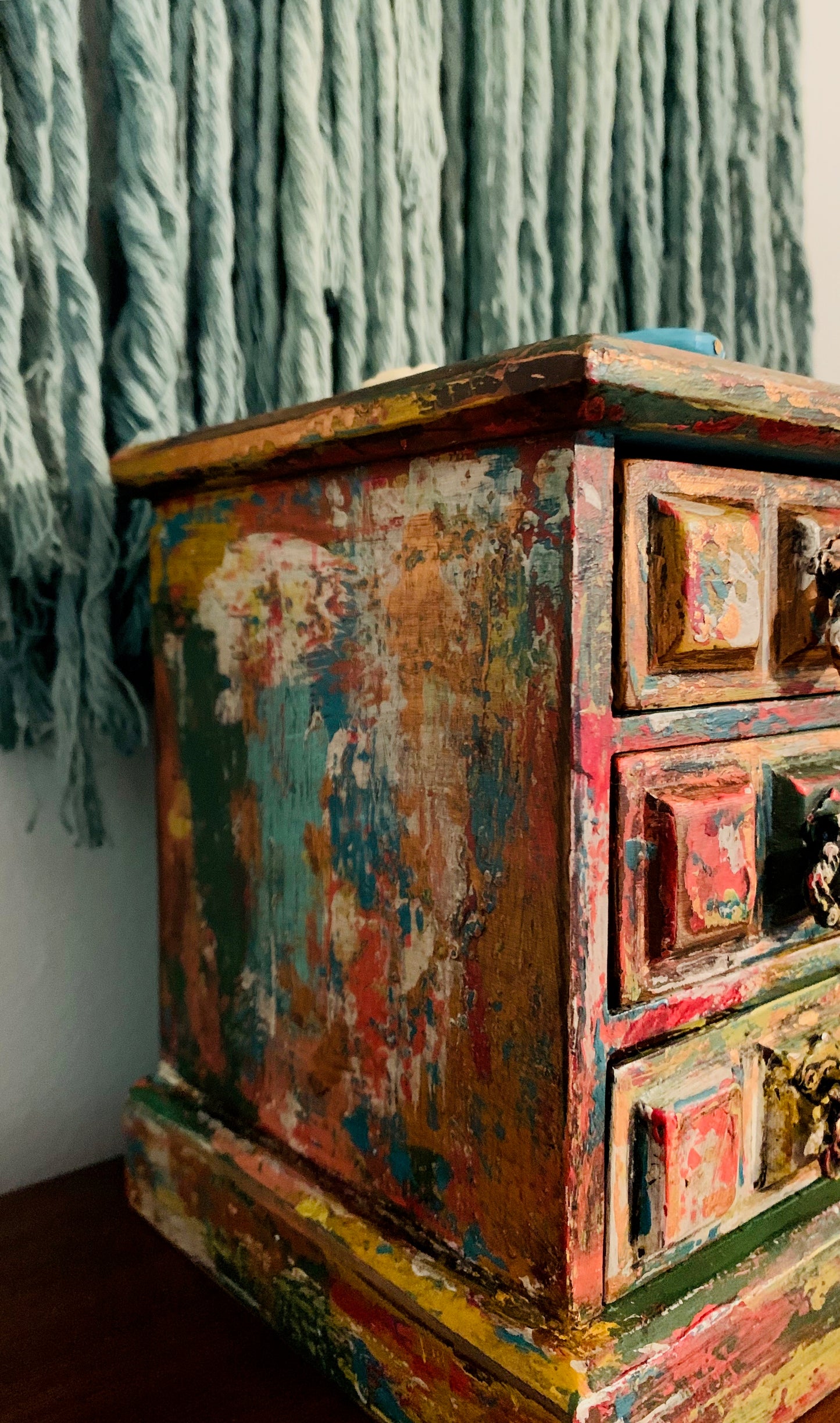 cat redmond art – vintage boho layered jewelry box | original artistic multi-layered keepsake | hand-painted boho-inspired jewelry organizer | modern creative decorative box