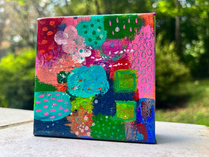 Cat Redmond Art Saturday Morning Farmers Market | original lively market scene artwork | hand-painted outdoor vendor abstract art | modern bustling farmers market painting | exclusive contemporary community-inspired art