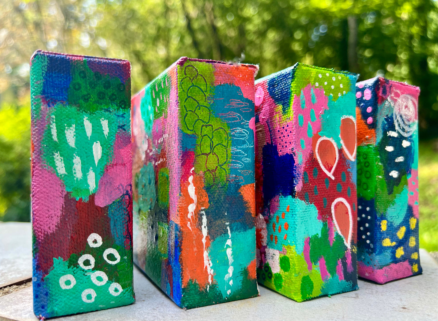 cat redmond art saturday morning farmers market | original lively market scene artwork | hand-painted outdoor vendor abstract art | modern bustling farmers market painting | exclusive contemporary community-inspired art