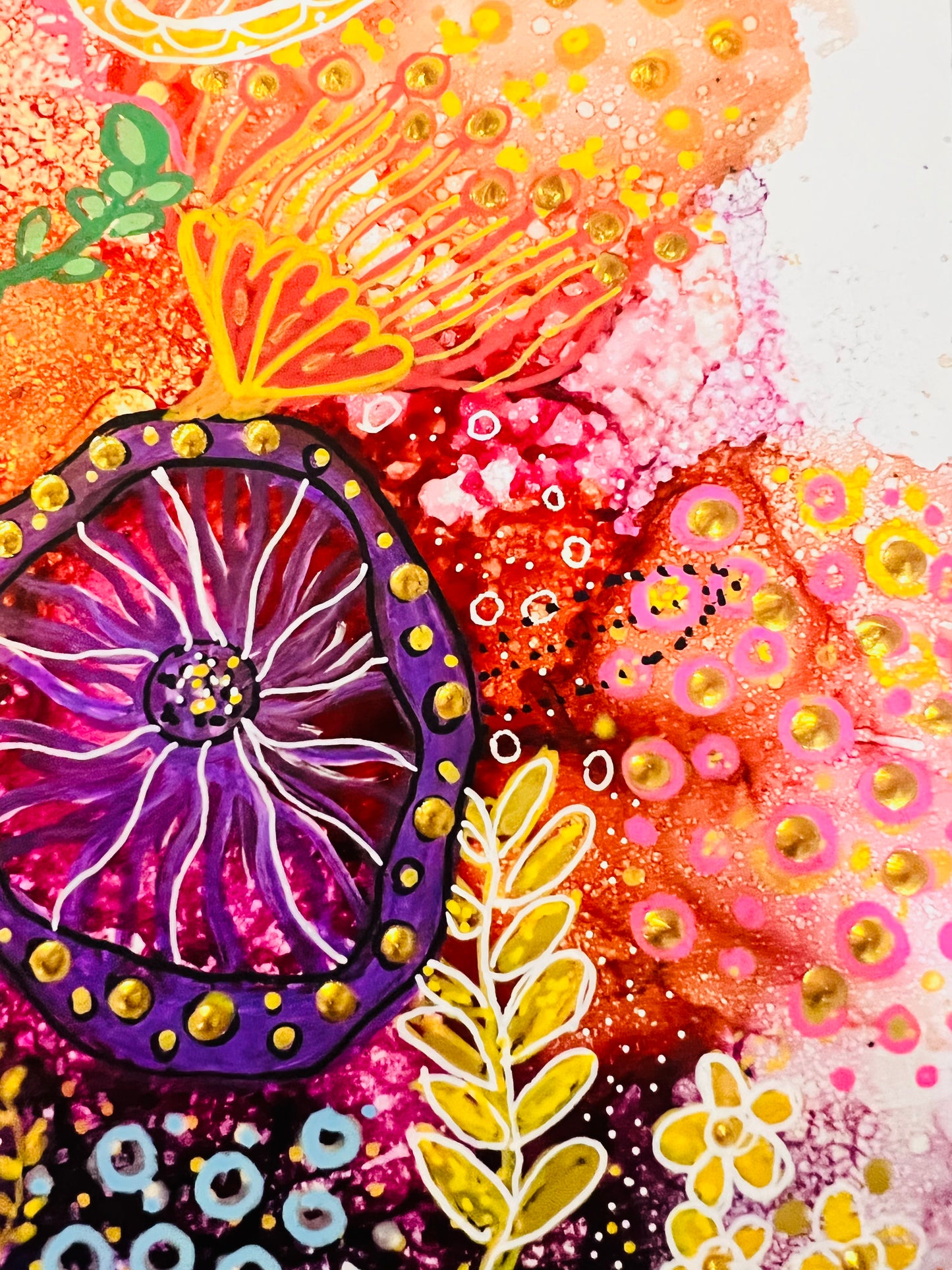 cat redmond art among the flowers | original floral-inspired artwork | hand-painted botanical abstract art | modern flower-themed wall composition | exclusive contemporary floral painting