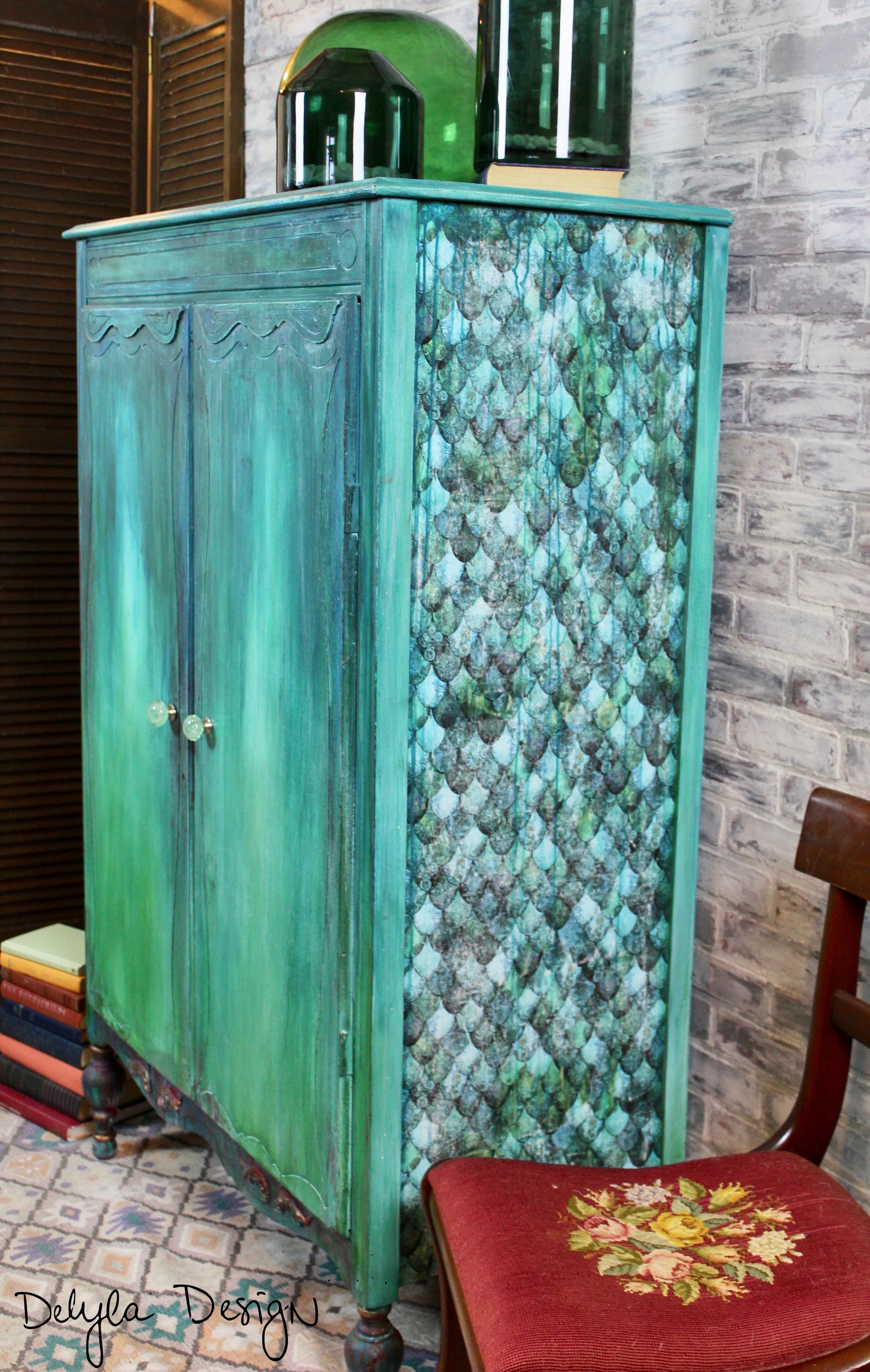 Cat Redmond Art – Boho Vibe Layered Armoire | original bohemian-inspired painted wardrobe | modern artistic layered storage furniture | hand-painted statement closet piece