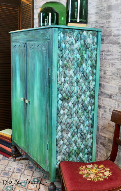 Cat Redmond Art – Boho Vibe Layered Armoire | original bohemian-inspired painted wardrobe | modern artistic layered storage furniture | hand-painted statement closet piece