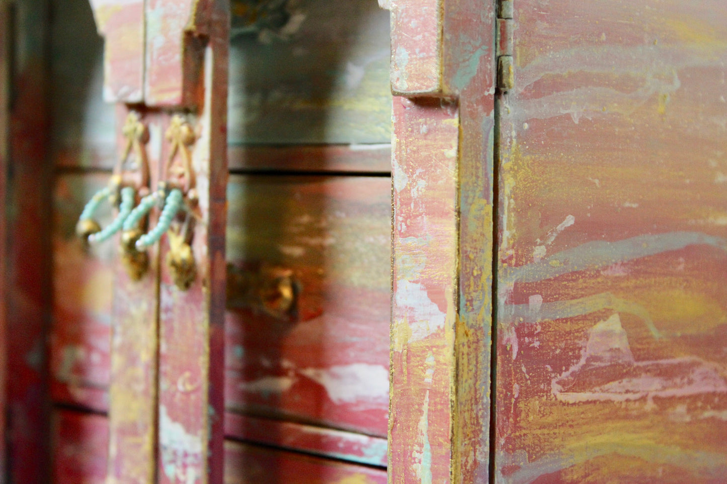 vintage boho sunset jewelry box by cat redmond art | unique layered artistic jewelry container | original handcrafted bohemian box | exclusive vibrant decorative storage