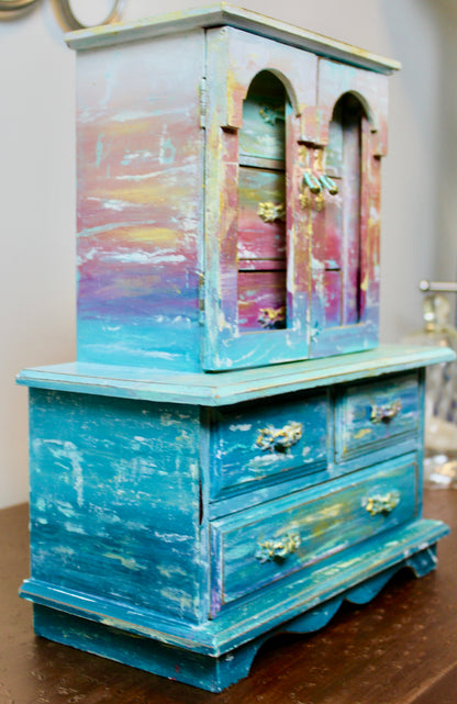 Vintage Boho Sunset Jewelry Box by Cat Redmond Art | unique layered artistic jewelry container | original handcrafted bohemian box | exclusive vibrant decorative storage