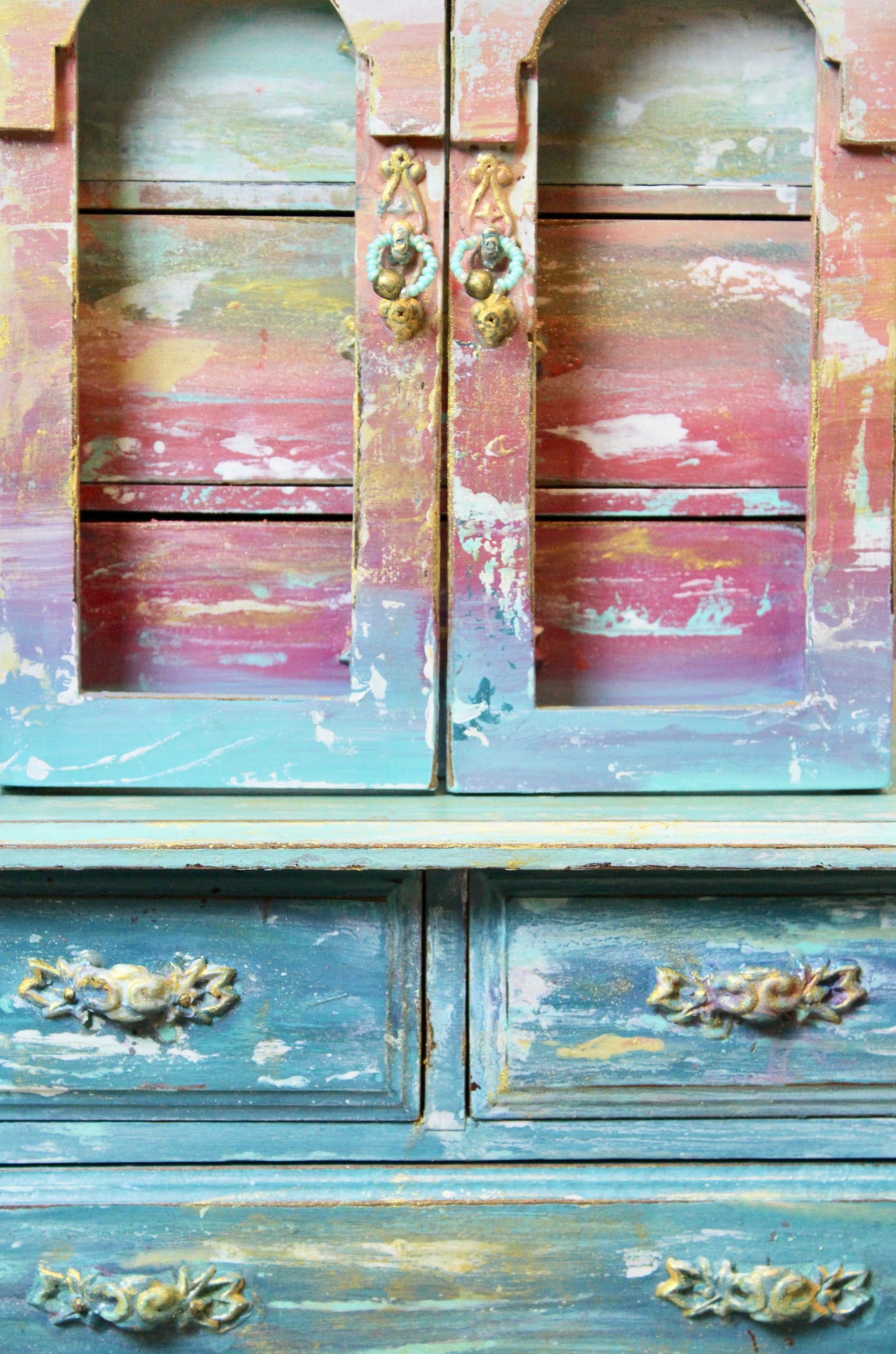 vintage boho sunset jewelry box by cat redmond art | unique layered artistic jewelry container | original handcrafted bohemian box | exclusive vibrant decorative storage