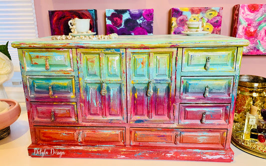 Cat Redmond Art – Vintage Multi-Colored Boho Jewelry Box | original decorative boho-inspired box | hand-painted stylish colorful jewelry organizer | modern artistic statement keepsake