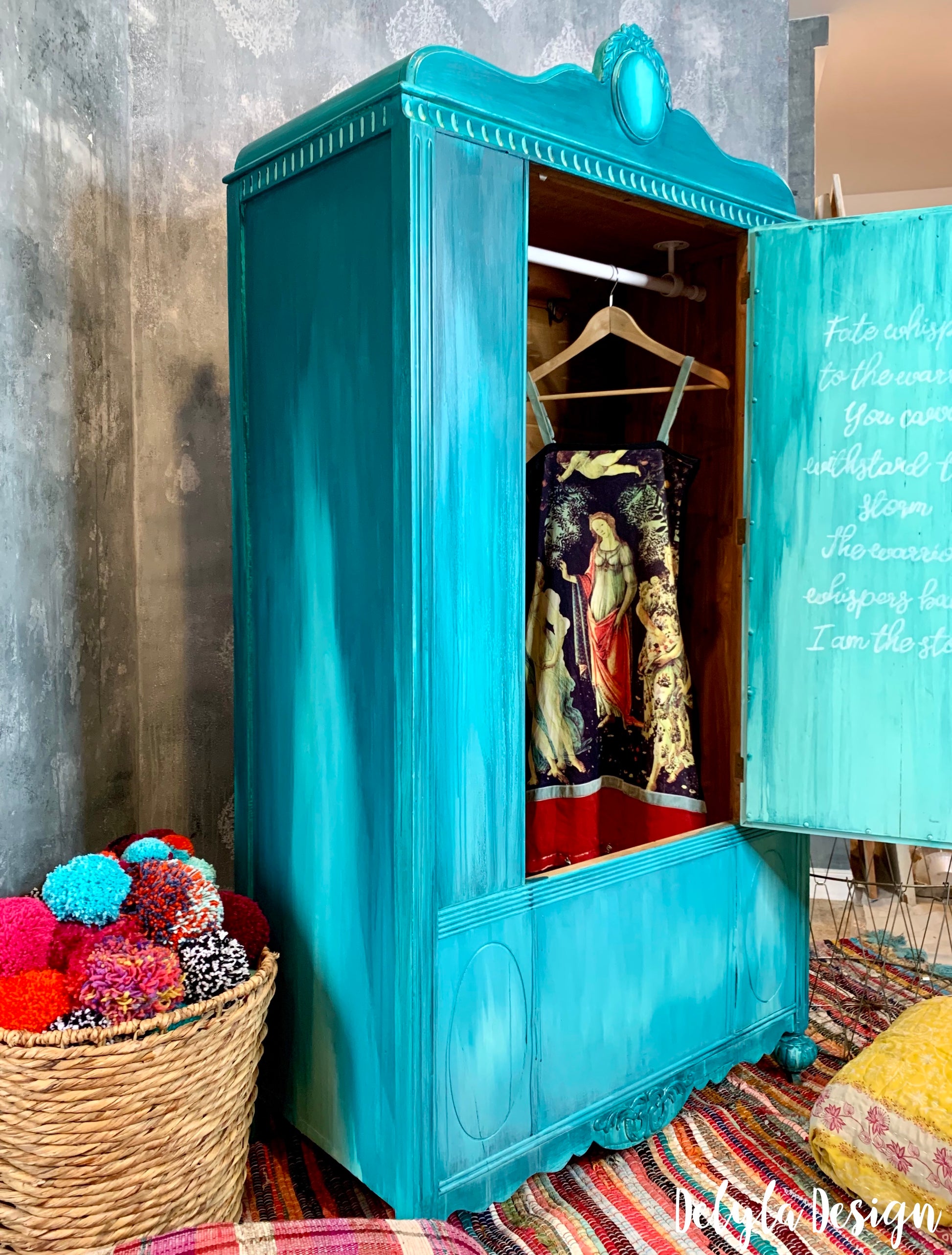 Boho Vibe Turquoise Wardrobe by Cat Redmond Art | unique hand-crafted boho-style armoire | artistic multi-shade turquoise closet | exclusive decorative storage solution