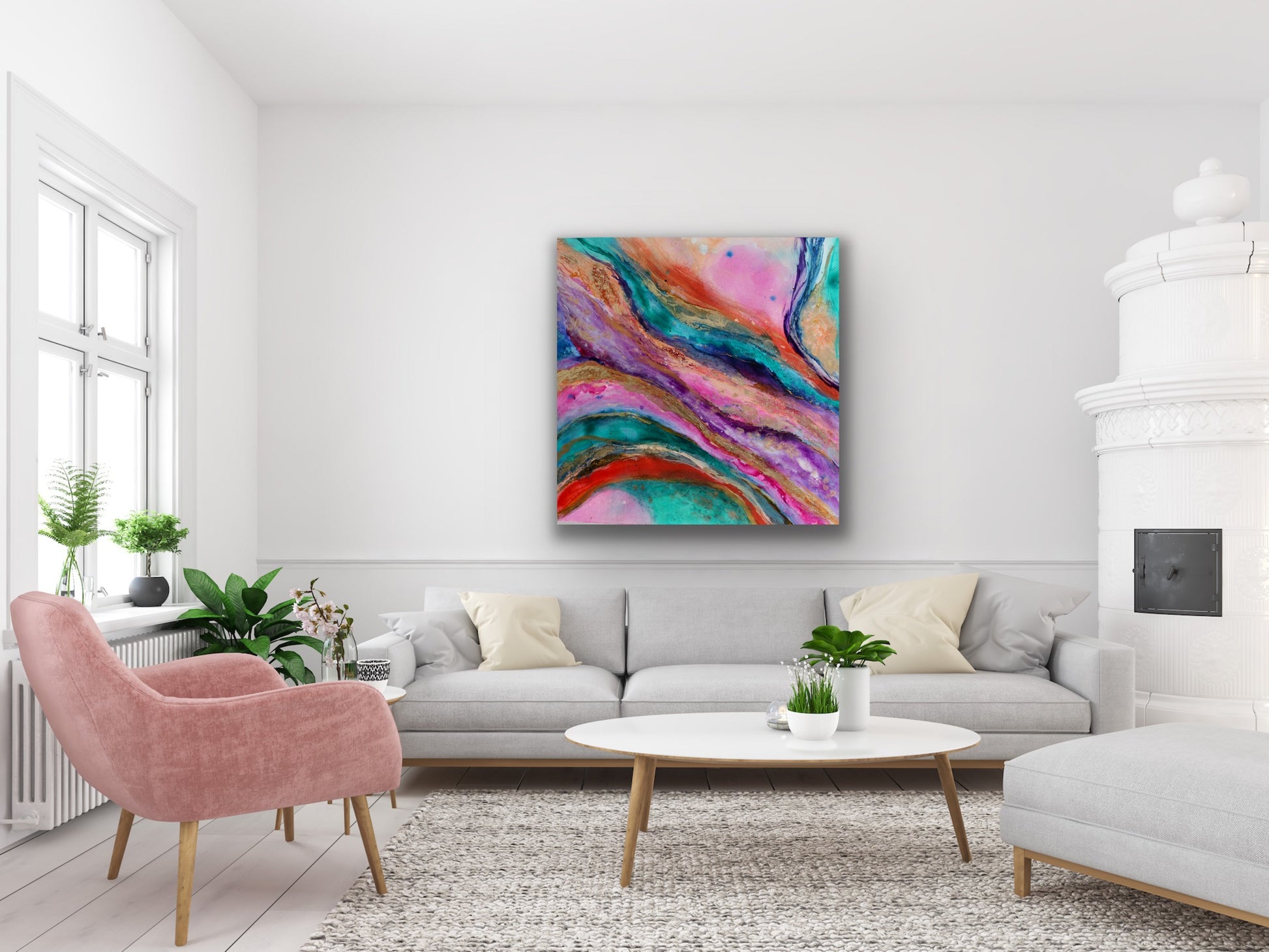 Cat Redmond Art Crystal Vision | original abstract crystal-inspired canvas artwork | hand-painted luminous composition | modern geometric fluid painting