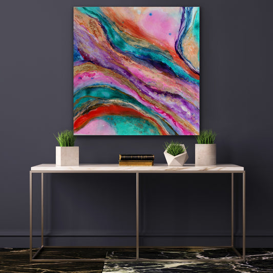 Cat Redmond Art Crystal Vision | original abstract crystal-inspired canvas artwork | hand-painted luminous composition | modern geometric fluid painting