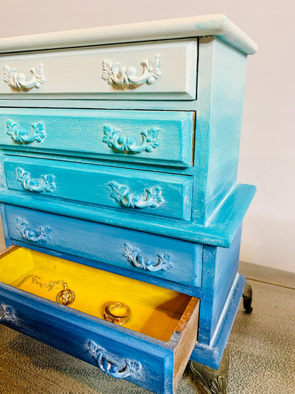 Shades of Blue Ombre’ Vintage Jewelry Box by Cat Redmond Art | unique handcrafted ombre jewelry container | artistic vintage storage solution | exclusive stylish jewelry organizer