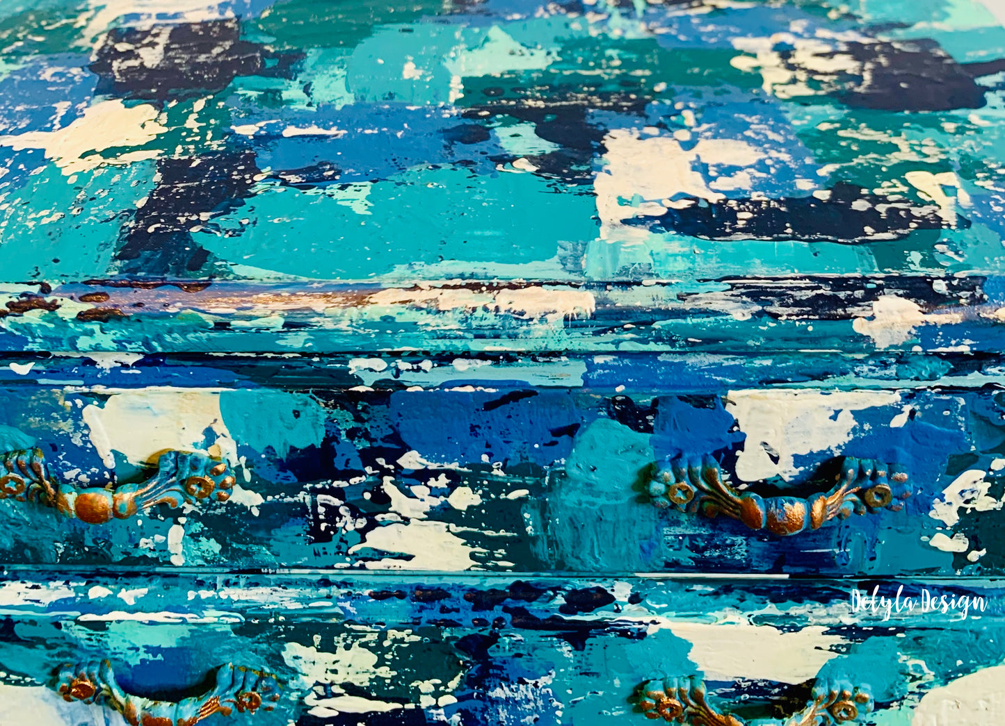 cat redmond art – blue boho patchwork jewelry box | original decorative patchwork jewelry box | hand-painted stylish boho jewelry organizer | modern artistic statement keepsake