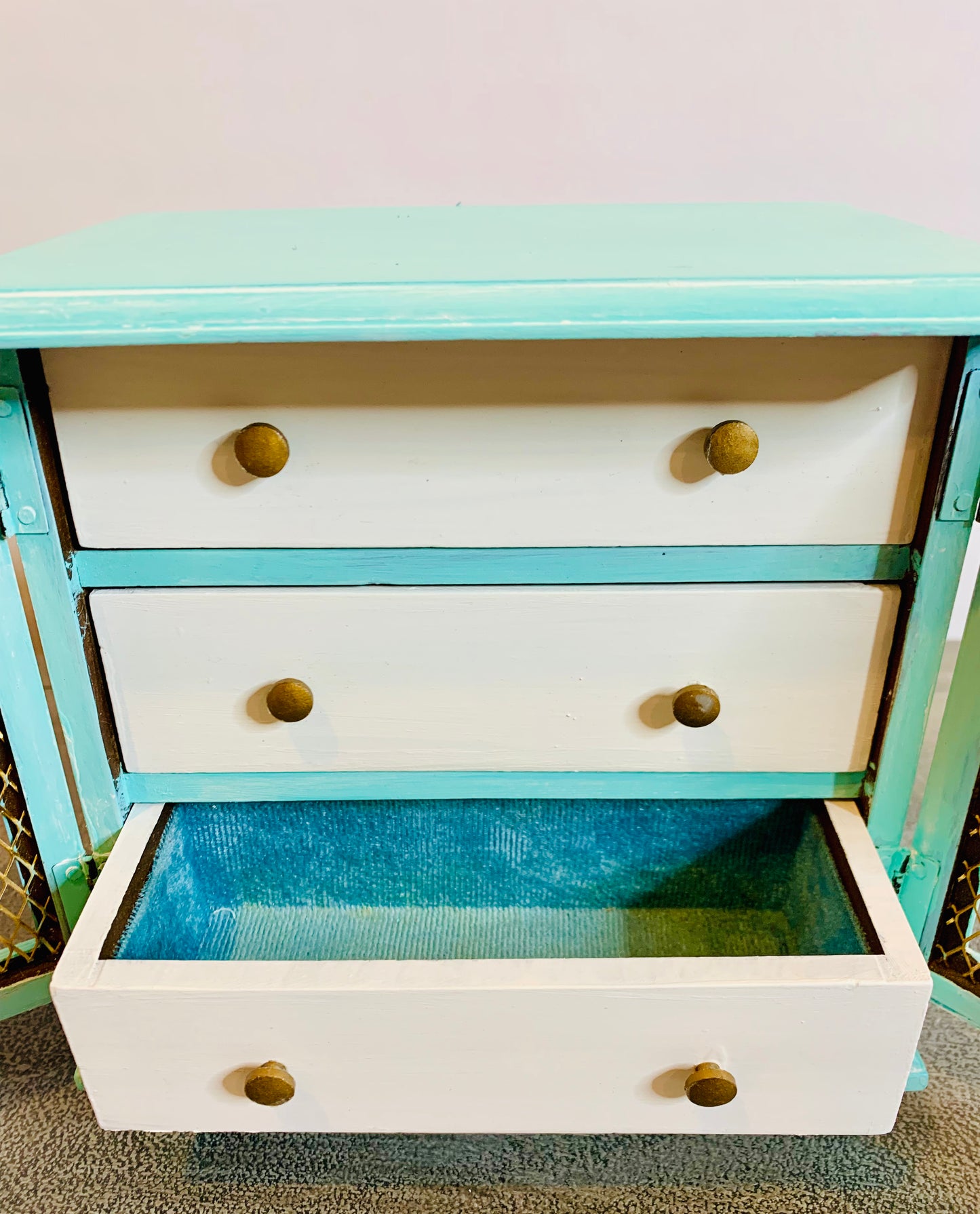 Teal White and Gold Jewelry Box