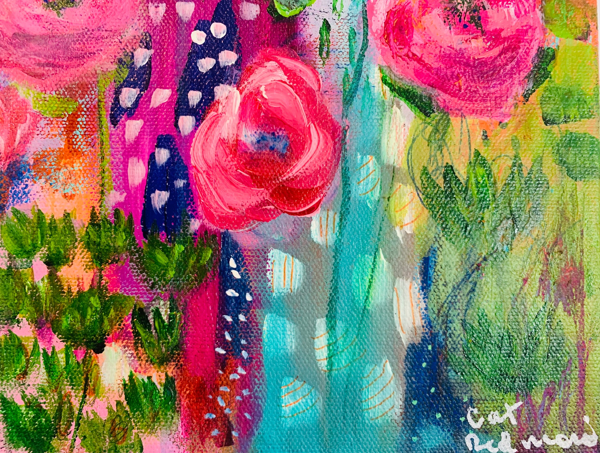 Cat Redmond Art – Follow Your Bliss | original motivational abstract creation | modern colorful uplifting painting | hand-painted contemporary joyful composition