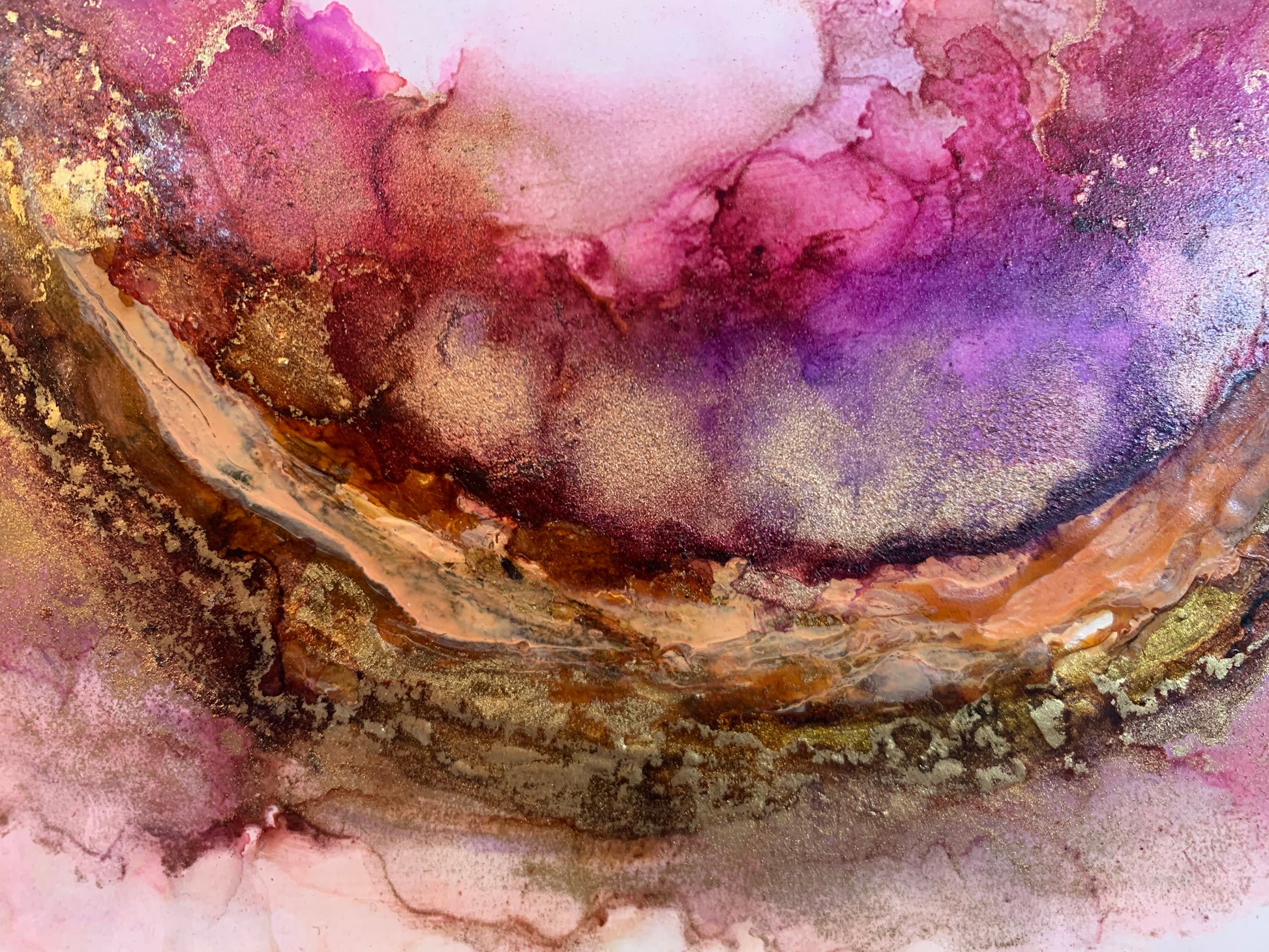 Cat Redmond Art – Inner Reflection | original thoughtful alcohol ink creation | modern abstract mindfulness-inspired painting | hand-painted introspective fluid composition
