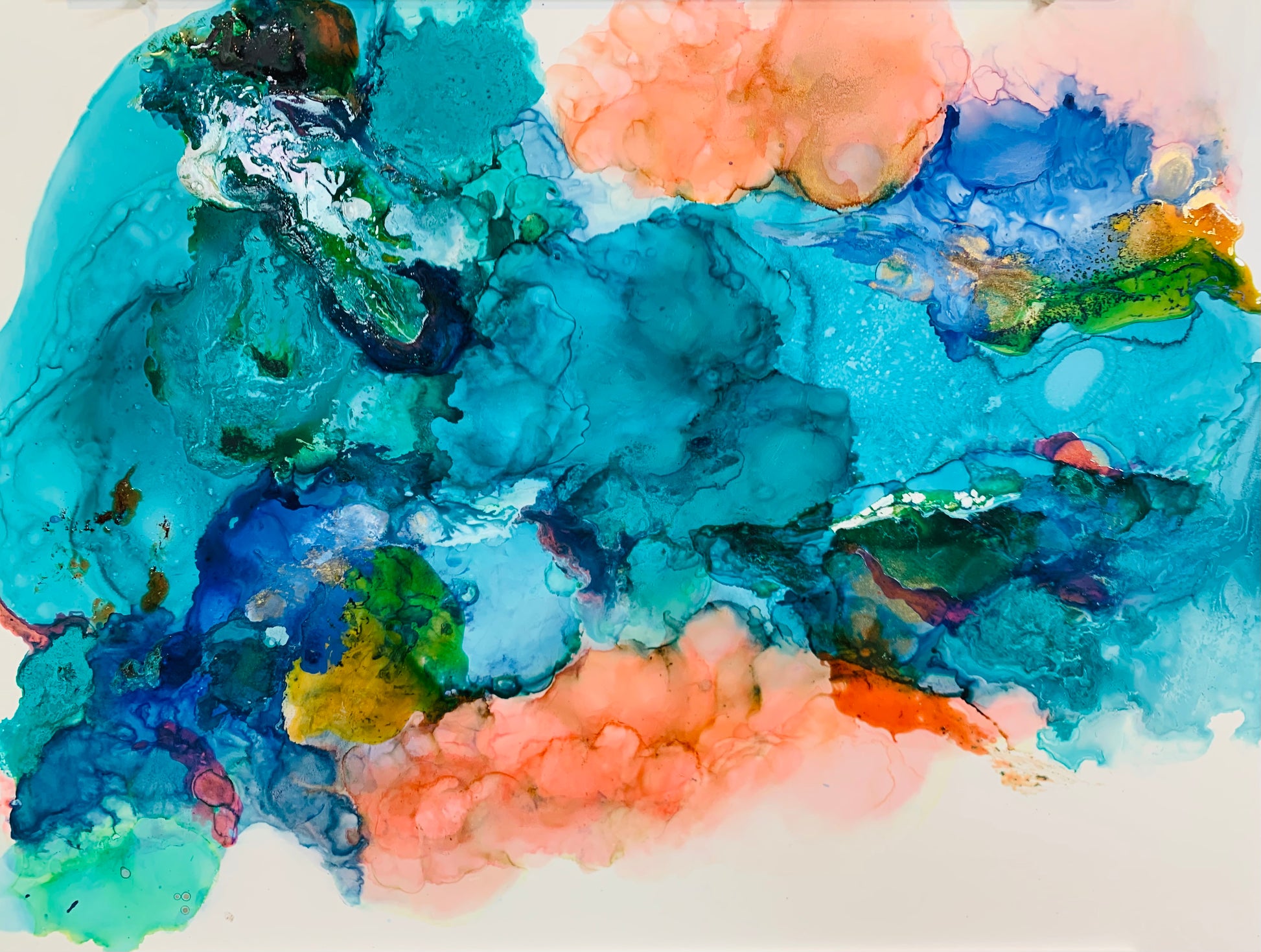 Cat Redmond Art Oceania | original alcohol ink ocean artwork | hand-painted abstract marine art | modern oceanic ink composition | exclusive contemporary seascape-inspired painting