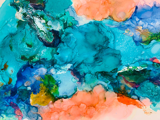 Cat Redmond Art Oceania | original alcohol ink ocean artwork | hand-painted abstract marine art | modern oceanic ink composition | exclusive contemporary seascape-inspired painting