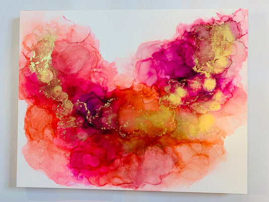 Cat Redmond Art Happier Than Ever | original vibrant alcohol ink artwork | hand-painted joyful abstract composition | modern uplifting fluid art