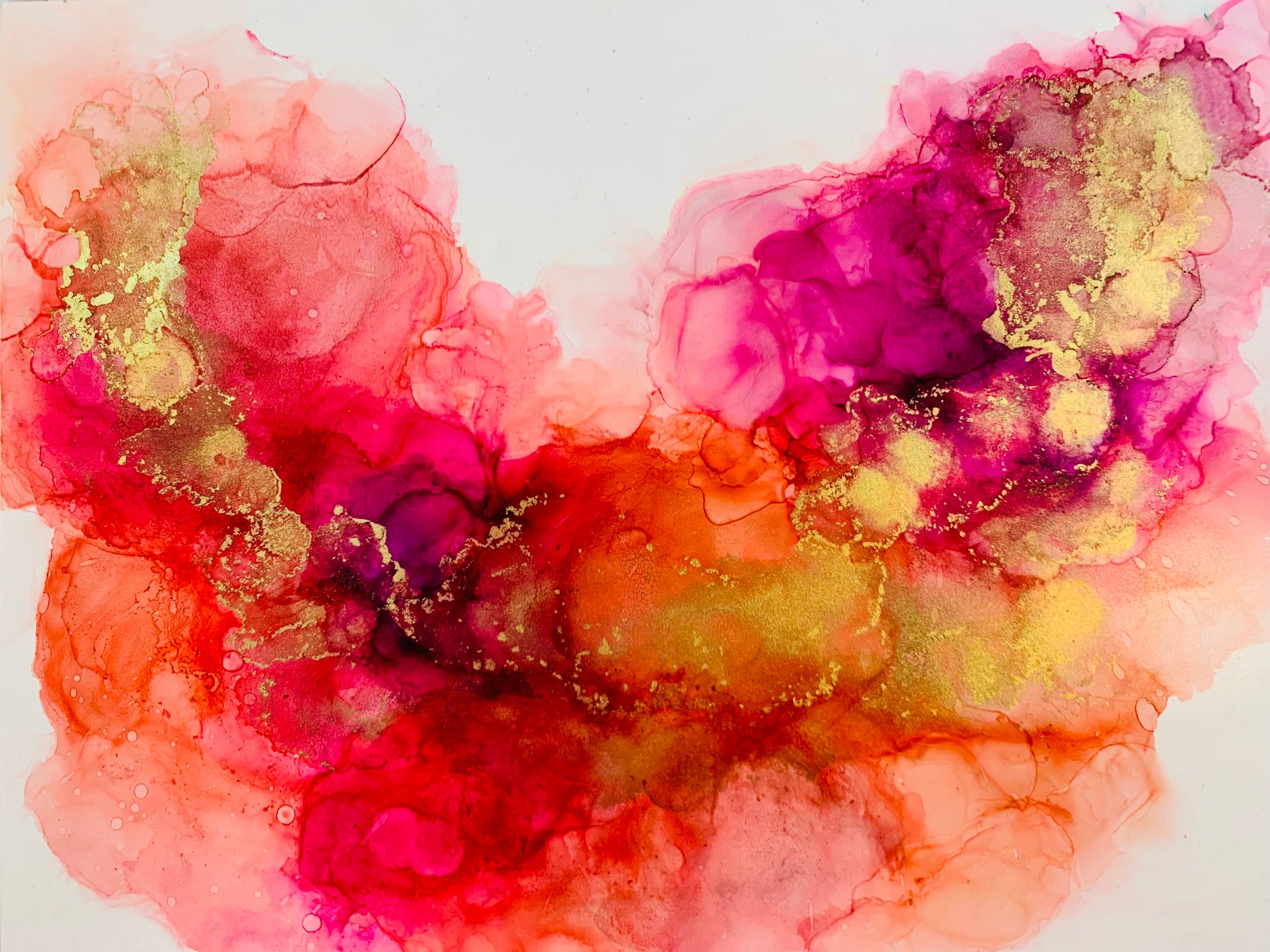 Cat Redmond Art Happier Than Ever | original vibrant alcohol ink artwork | hand-painted joyful abstract composition | modern uplifting fluid art