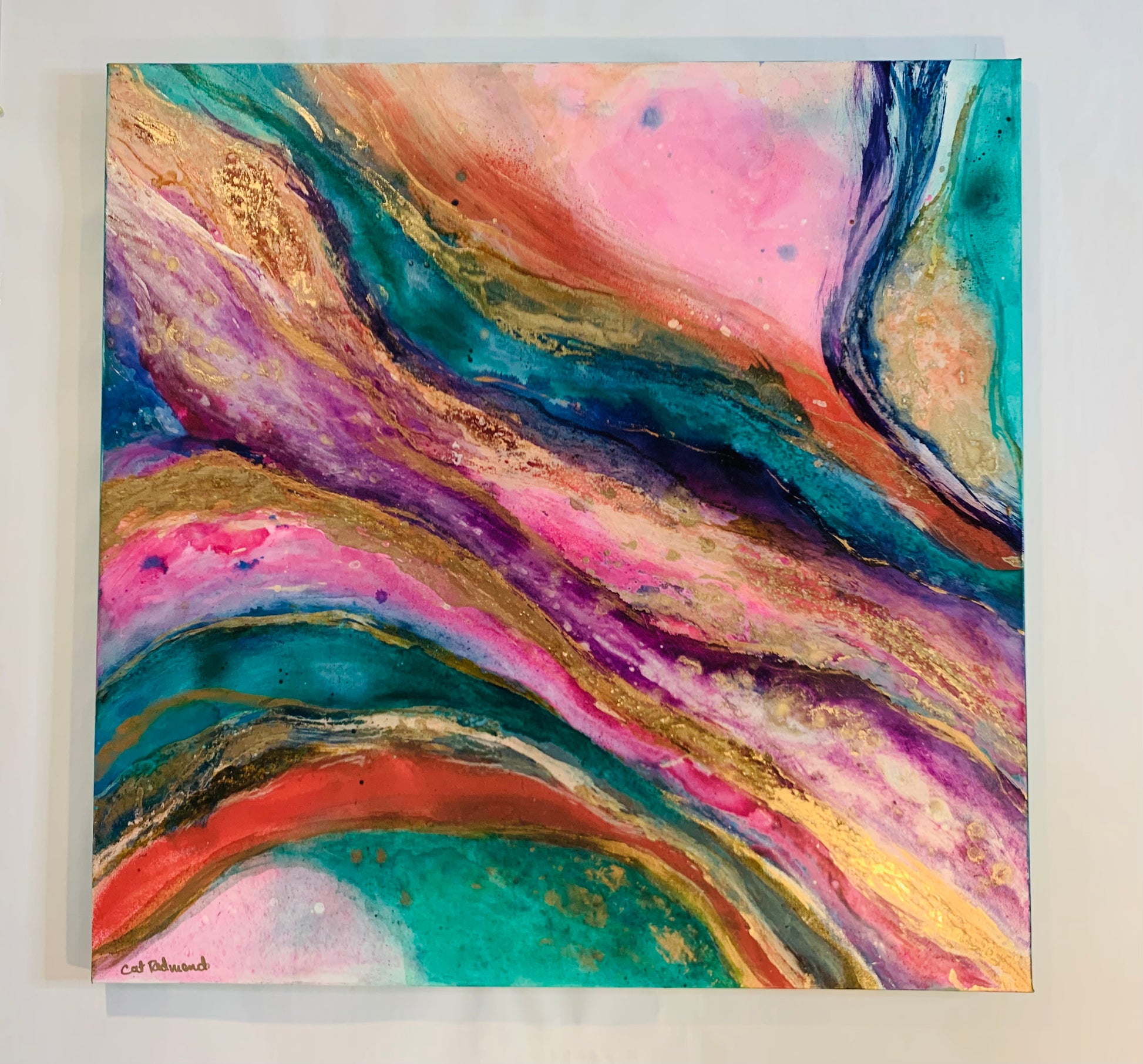 Cat Redmond Art Crystal Vision | original abstract crystal-inspired canvas artwork | hand-painted luminous composition | modern geometric fluid painting