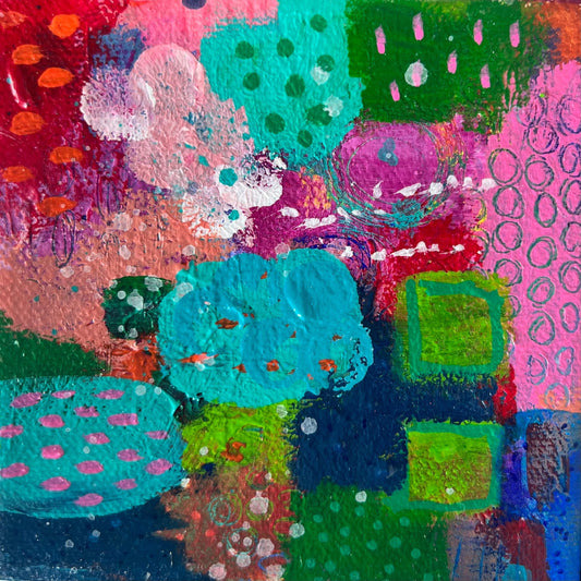 Cat Redmond Art Saturday Morning Farmers Market | original lively market scene artwork | hand-painted outdoor vendor abstract art | modern bustling farmers market painting | exclusive contemporary community-inspired art