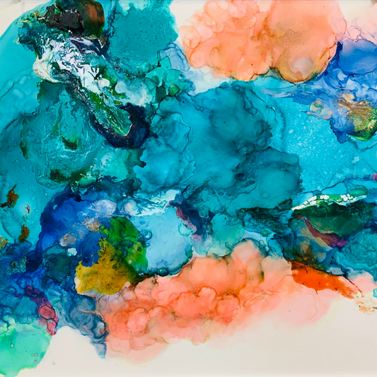 Cat Redmond Art Oceania | original alcohol ink ocean artwork | hand-painted abstract marine art | modern oceanic ink composition | exclusive contemporary seascape-inspired painting