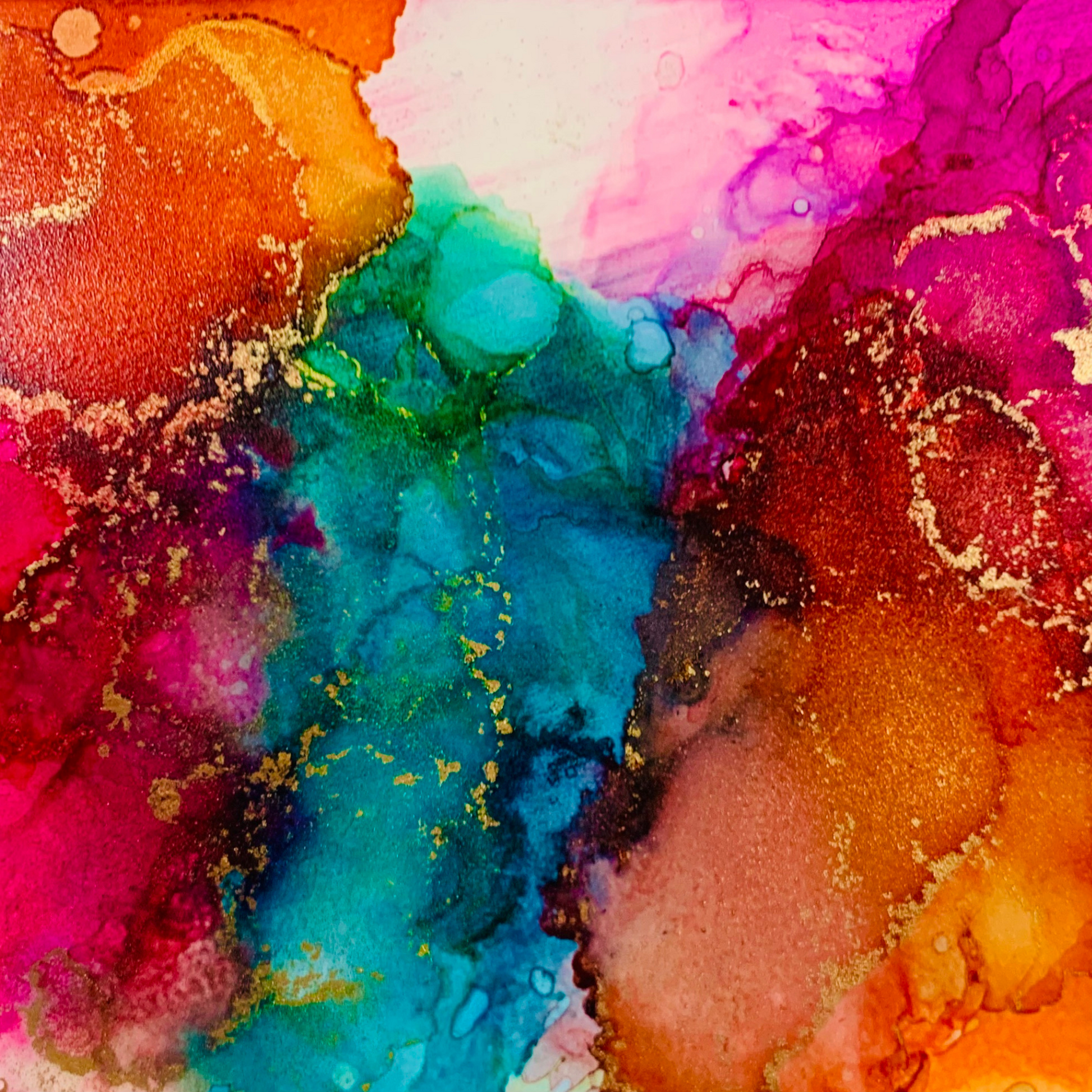 Cat Redmond Art – Over the Rainbow | original radiant alcohol ink creation | modern abstract spectrum-inspired painting | hand-painted bright fluid art composition