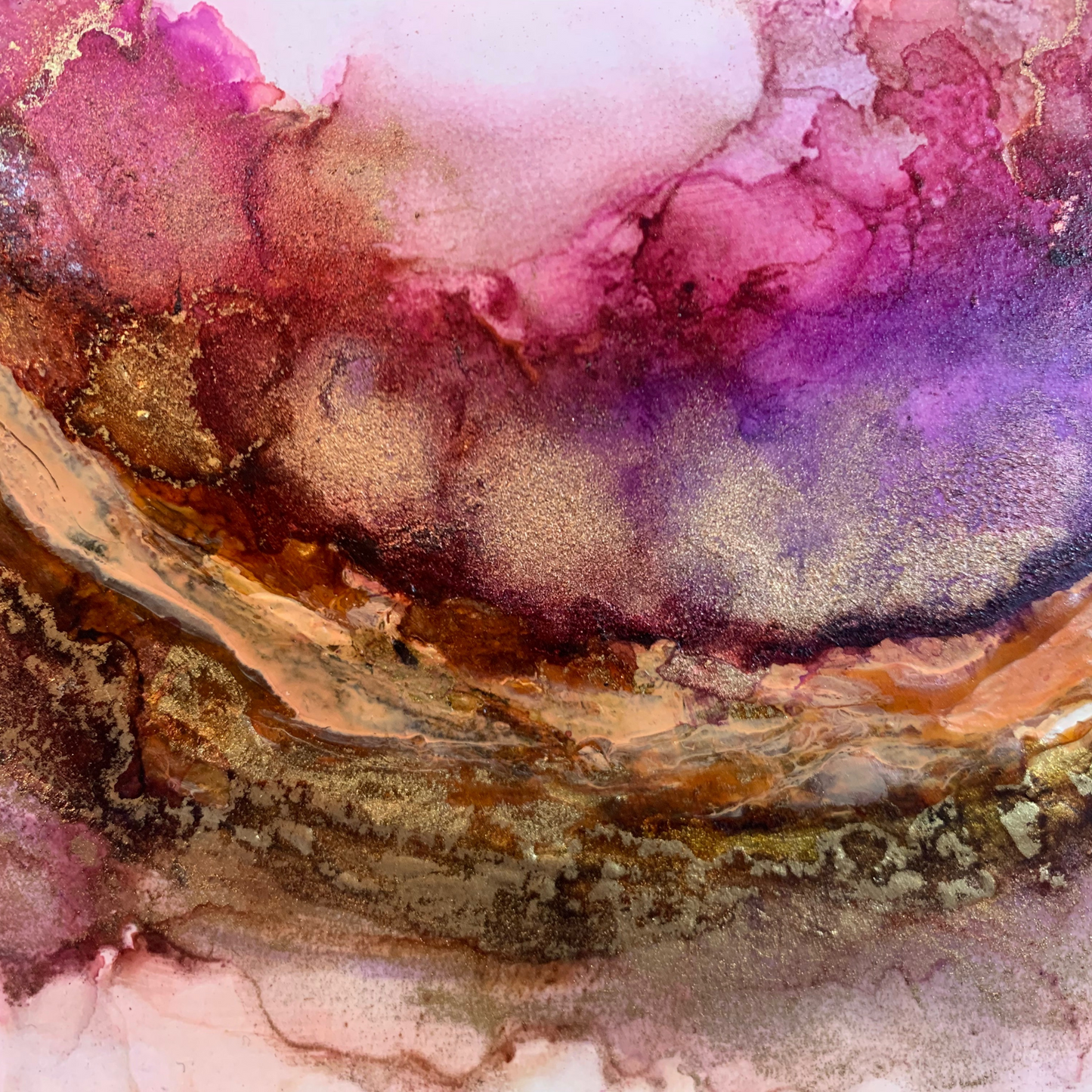 cat redmond art – inner reflection | original thoughtful alcohol ink creation | modern abstract mindfulness-inspired painting | hand-painted introspective fluid composition