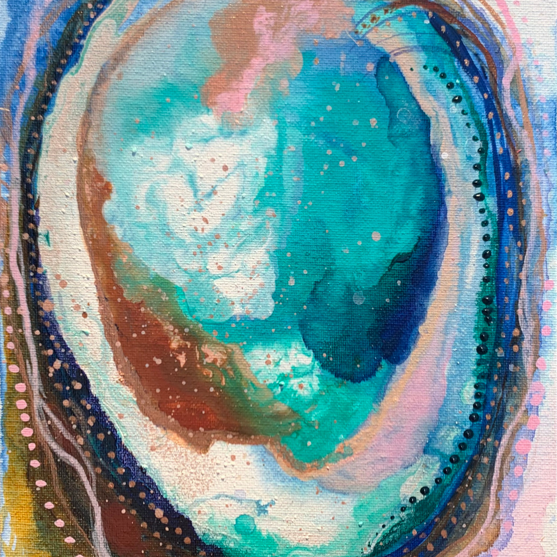 Cat Redmond Art – Abalone Shell #2 | original coastal-inspired abstract creation | modern abstract iridescent painting | hand-painted oceanic fluid composition