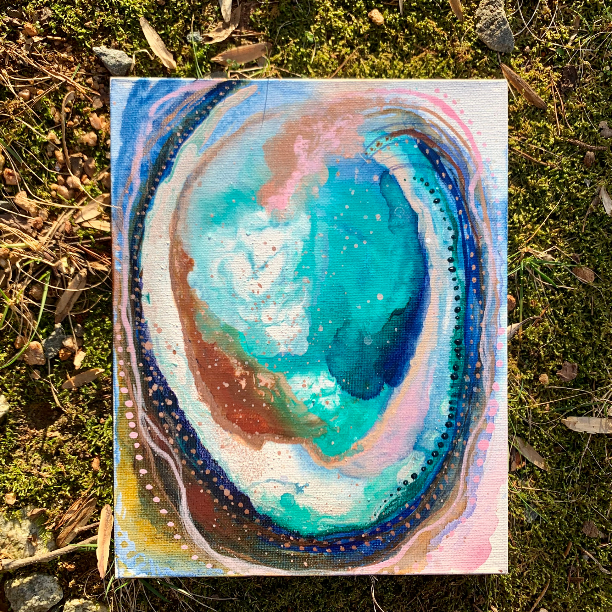 Cat Redmond Art – Abalone Shell #2 | original coastal-inspired abstract creation | modern abstract iridescent painting | hand-painted oceanic fluid composition