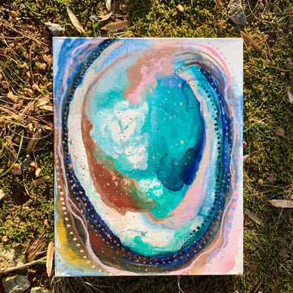 Cat Redmond Art – Abalone Shell #2 | original coastal-inspired abstract creation | modern abstract iridescent painting | hand-painted oceanic fluid composition