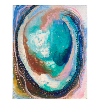 Cat Redmond Art – Abalone Shell #2 | original coastal-inspired abstract creation | modern abstract iridescent painting | hand-painted oceanic fluid composition