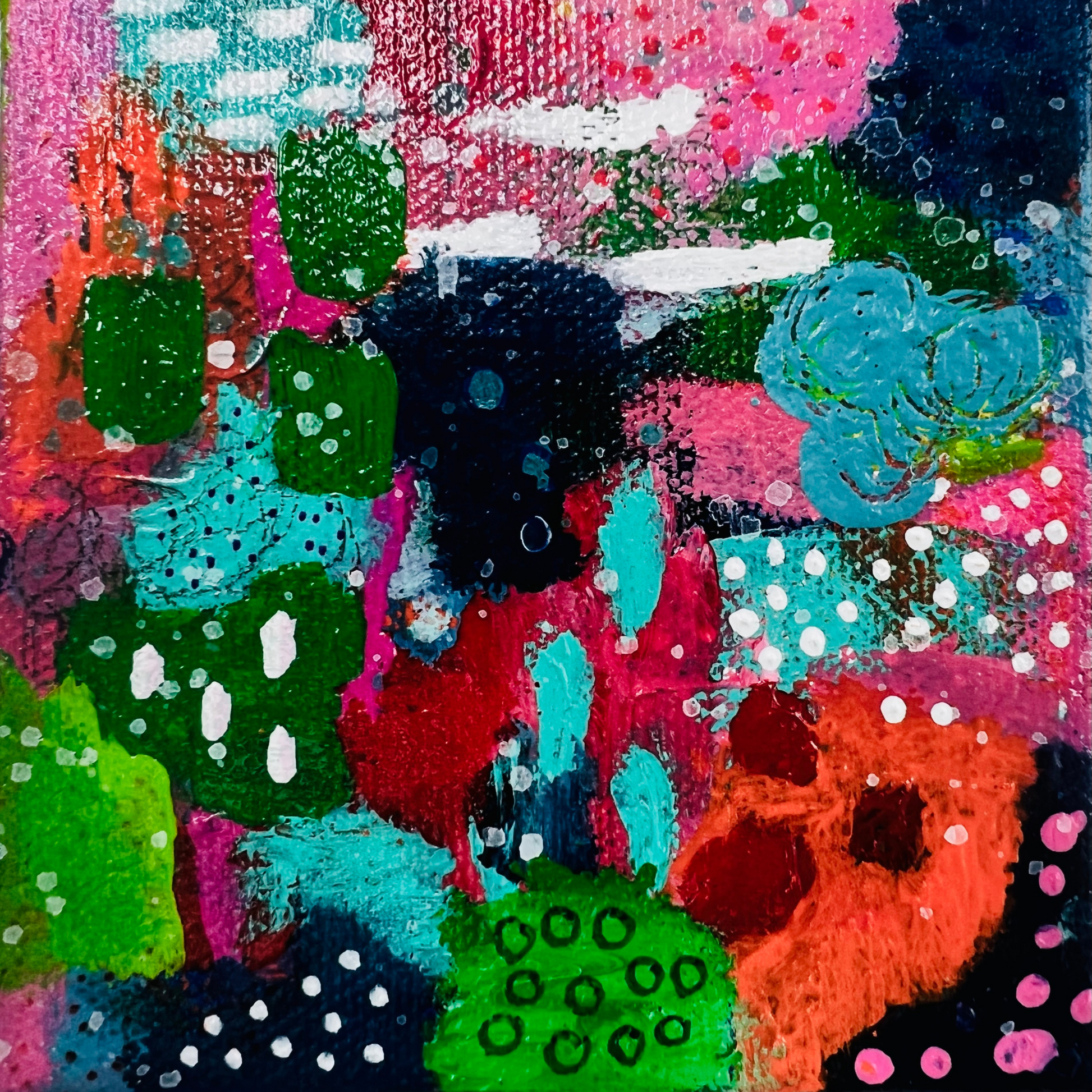 Cat Redmond Art Sunday Afternoon Bike Ride | original leisurely cycling artwork | hand-painted outdoor activity abstract art | modern serene landscape painting | exclusive contemporary biking-inspired art