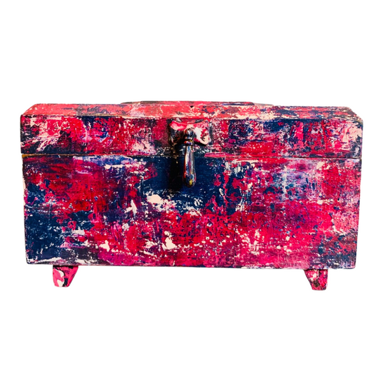 Boho Pink Red and Blue Jewelry Box by Cat Redmond Art | unique hand-painted jewelry container | artistic bohemian storage solution | exclusive colorful jewelry keepsake