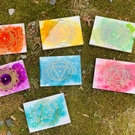 Cat Redmond Art Chakra Set | original alcohol ink chakra artwork | hand-painted spiritual energy abstract art | modern colorful chakra painting | exclusive contemporary energy-inspired ink art