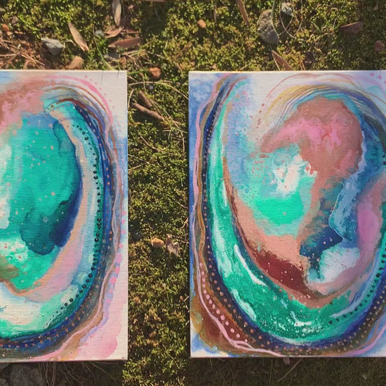 Cat Redmond Art – Abalone Shell #2 | original coastal-inspired abstract creation | modern abstract iridescent painting | hand-painted oceanic fluid composition