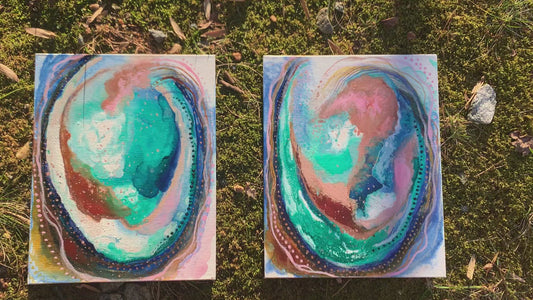 Cat Redmond Art – Abalone Shell #2 | original coastal-inspired abstract creation | modern abstract iridescent painting | hand-painted oceanic fluid composition